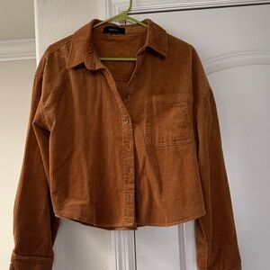 Forever 21 Tan Corduroy Cropped Shirt